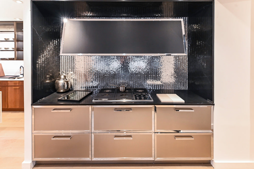 DOCA Modern Gold & Black Cooking Station with Black Quartz Countertops