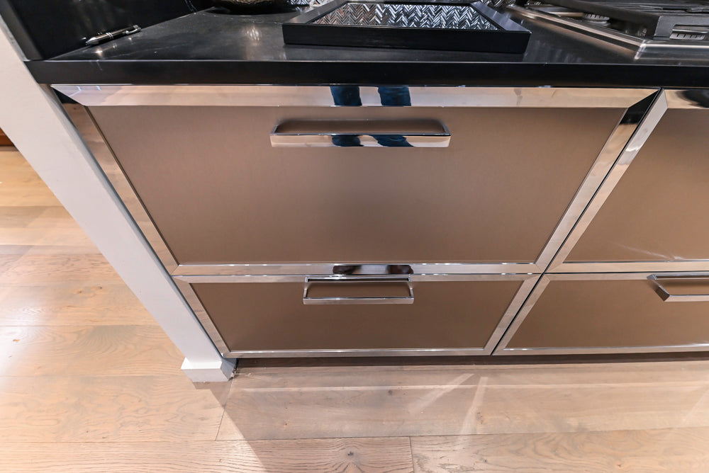 DOCA Modern Gold & Black Cooking Station with Black Quartz Countertops