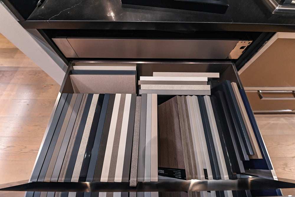 DOCA Modern Gold & Black Cooking Station with Black Quartz Countertops