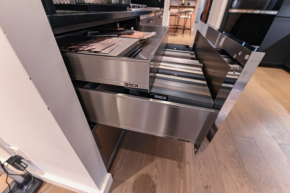 DOCA Modern Gold & Black Cooking Station with Black Quartz Countertops