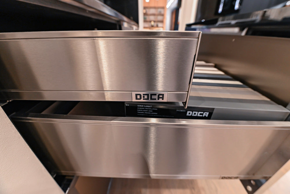 DOCA Modern Gold & Black Cooking Station with Black Quartz Countertops