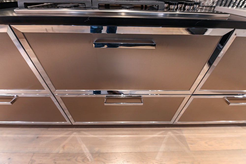 DOCA Modern Gold & Black Cooking Station with Black Quartz Countertops