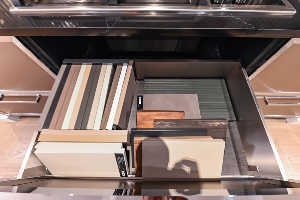 DOCA Modern Gold & Black Cooking Station with Black Quartz Countertops