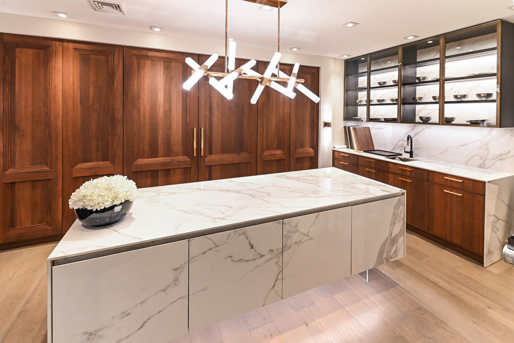DOCA Modern Brown & White Kitchen with Neolith Island and Countertops