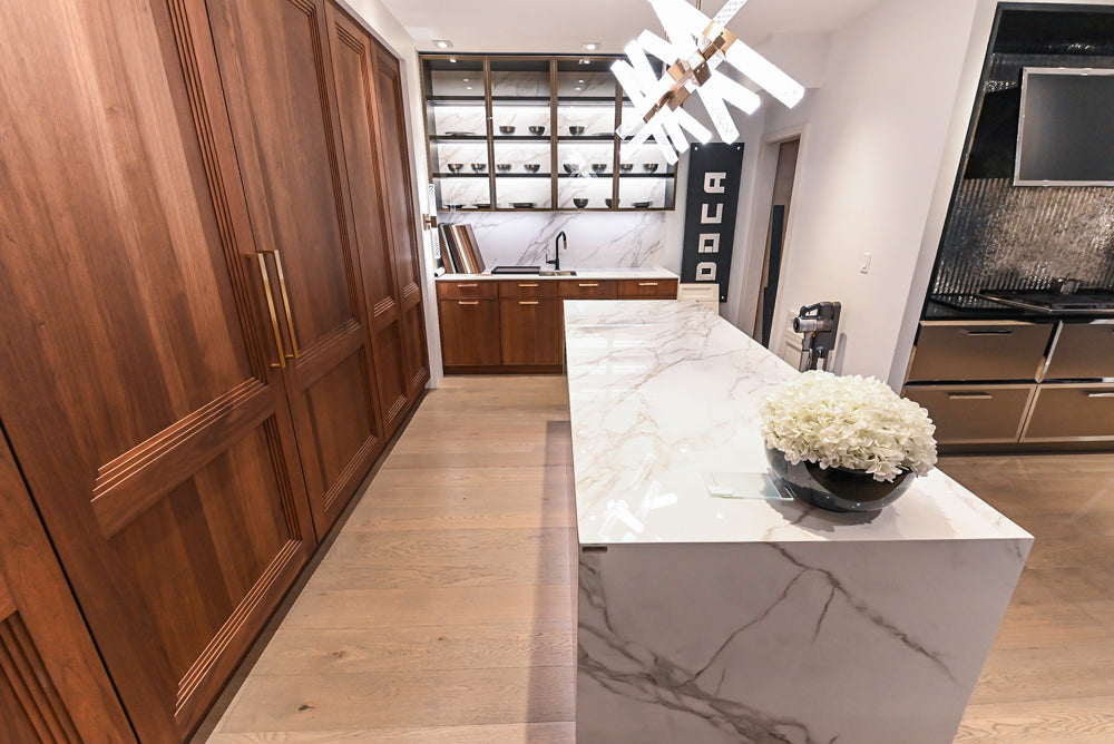 DOCA Modern Brown & White Kitchen with Neolith Island and Countertops