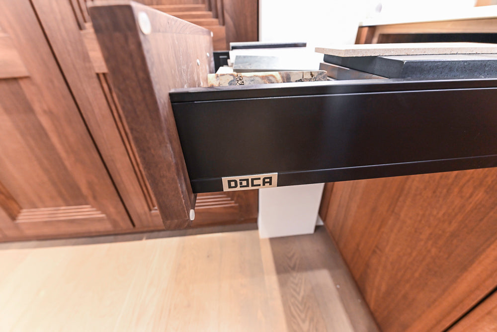 DOCA Modern Brown & White Kitchen with Neolith Island and Countertops