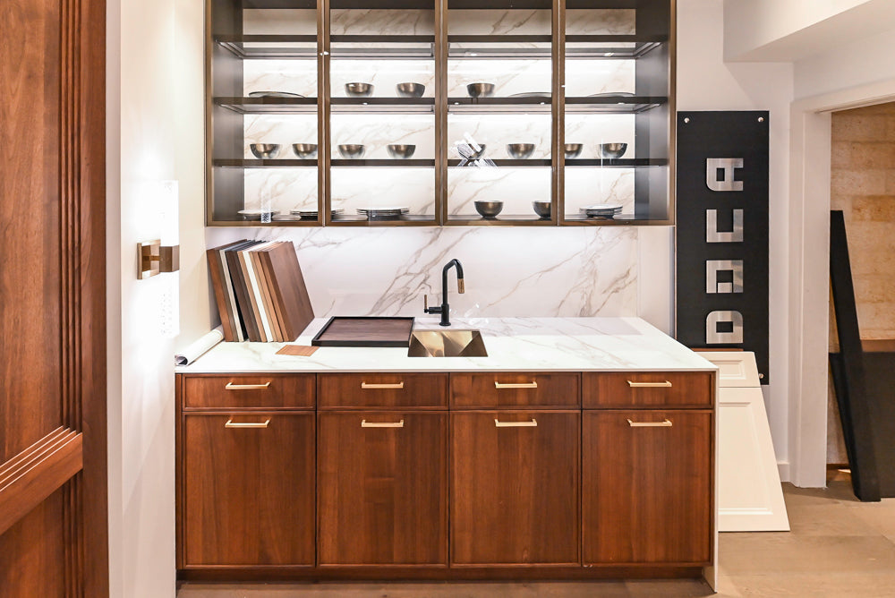 DOCA Modern Brown & White Kitchen with Neolith Island and Countertops