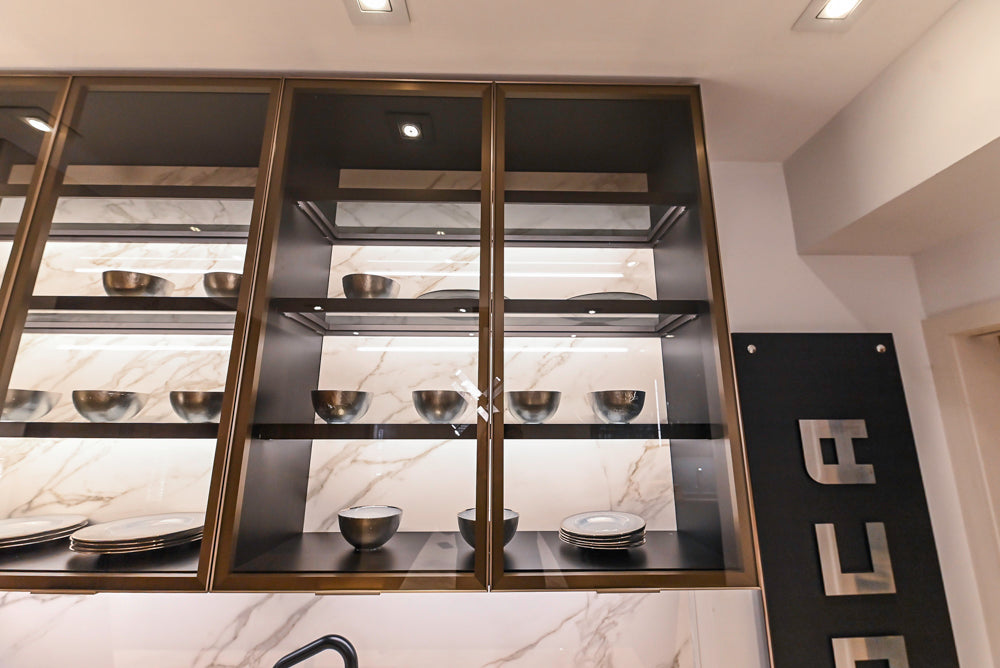 DOCA Modern Brown & White Kitchen with Neolith Island and Countertops