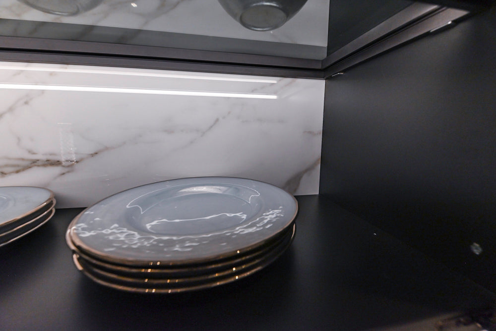 DOCA Modern Brown & White Kitchen with Neolith Island and Countertops