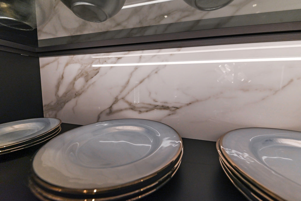 DOCA Modern Brown & White Kitchen with Neolith Island and Countertops