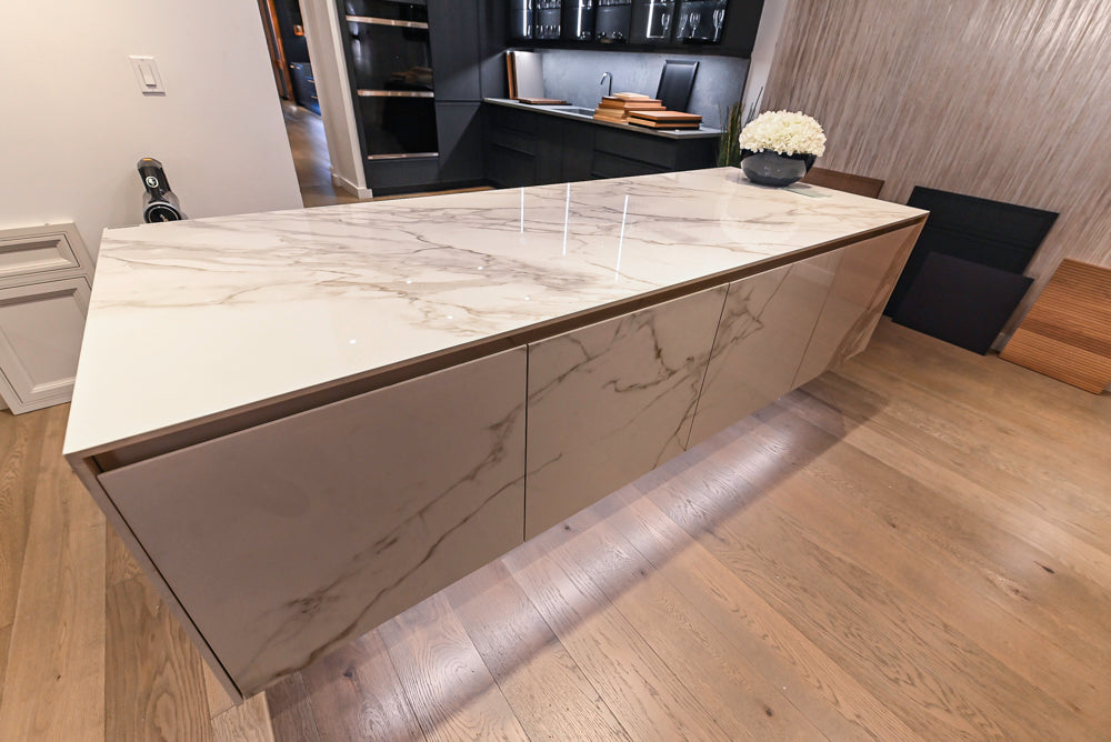DOCA Modern Brown & White Kitchen with Neolith Island and Countertops