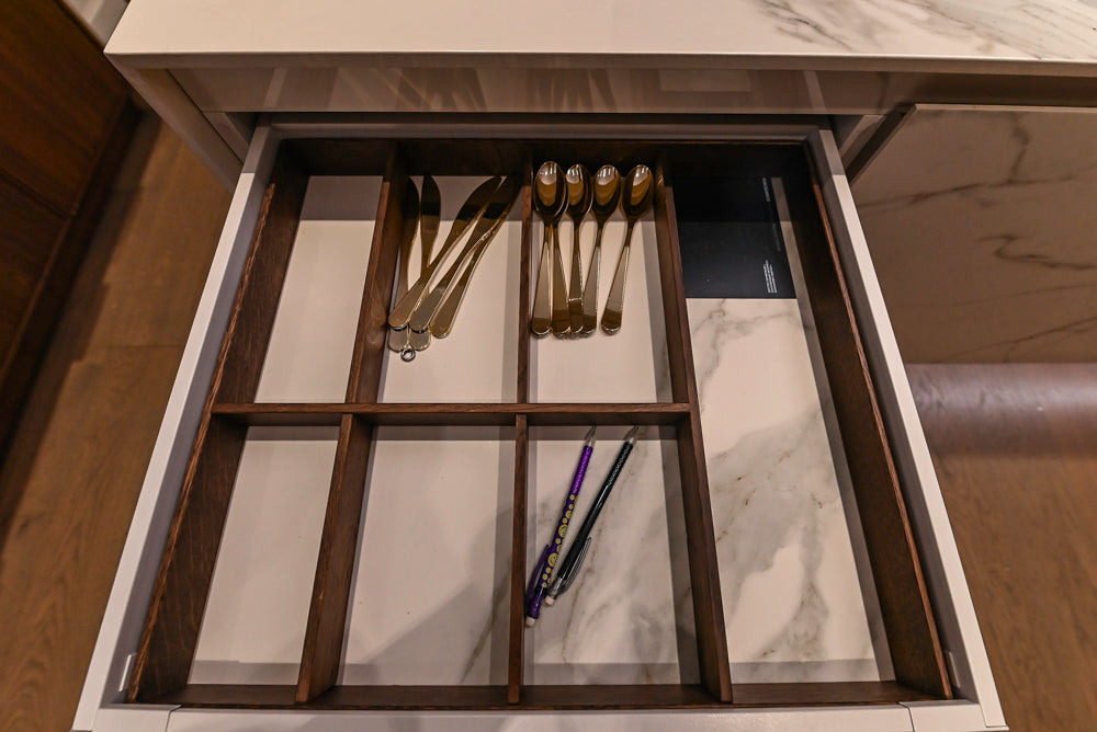 DOCA Modern Brown & White Kitchen with Neolith Island and Countertops