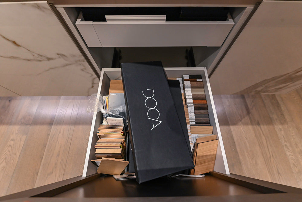 DOCA Modern Brown & White Kitchen with Neolith Island and Countertops