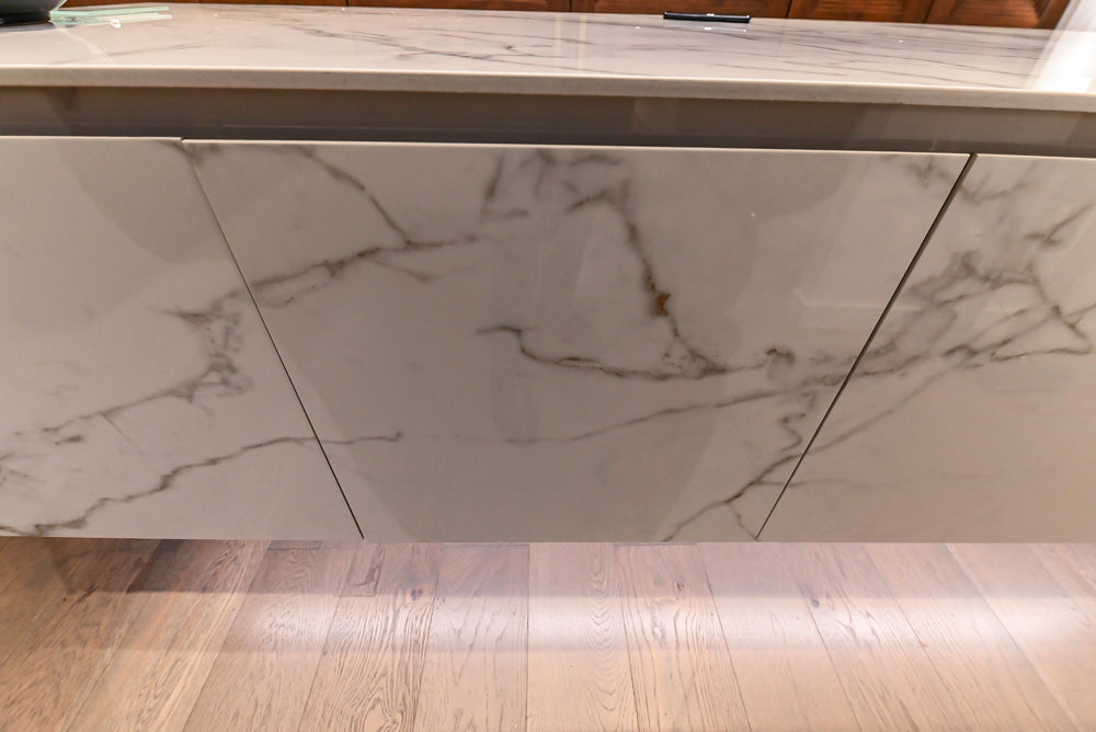 DOCA Modern Brown & White Kitchen with Neolith Island and Countertops