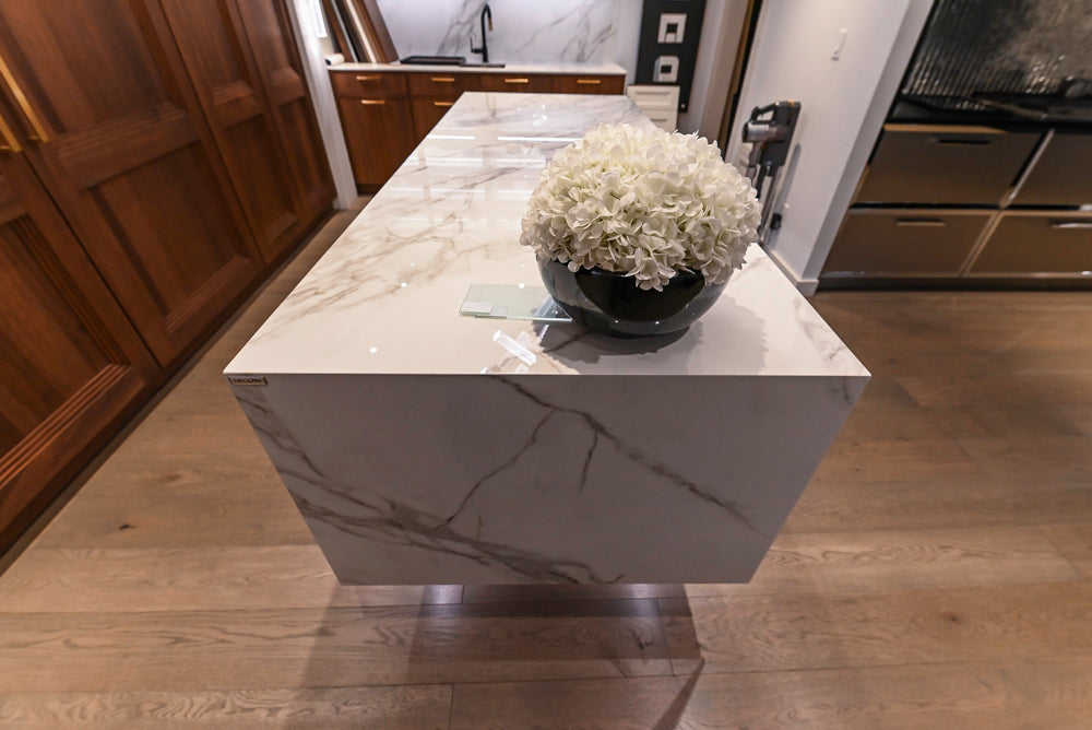 DOCA Modern Brown & White Kitchen with Neolith Island and Countertops