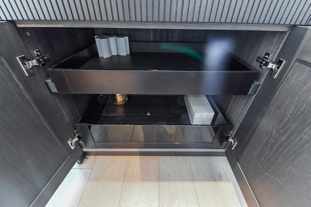 DOCA Modern Classic Brown Wood Veneer Kitchen Cabinets with Neolith Countertops