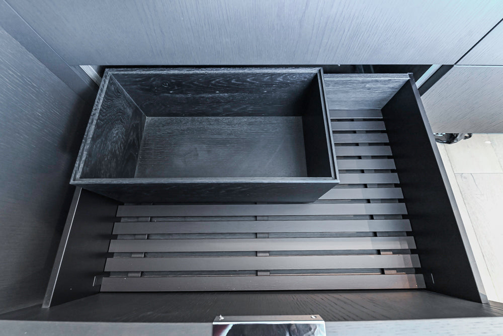 DOCA Modern Classic Brown Wood Veneer Kitchen Cabinets with Neolith Countertops