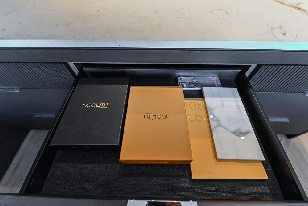 DOCA Modern Classic Brown Wood Veneer Kitchen Cabinets with Neolith Countertops