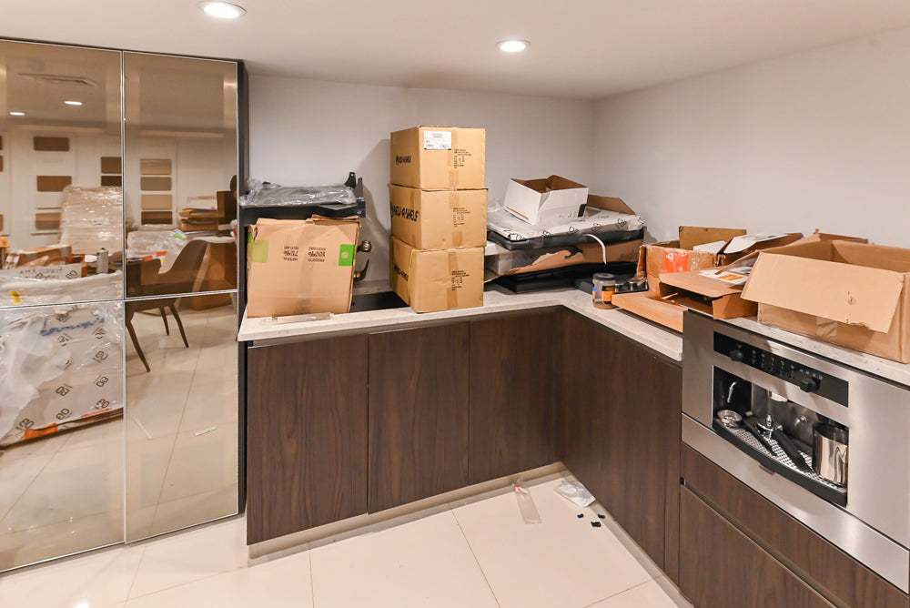 Custom Modern Kitchen Corner with Quartz Countertops, Sink and Faucet