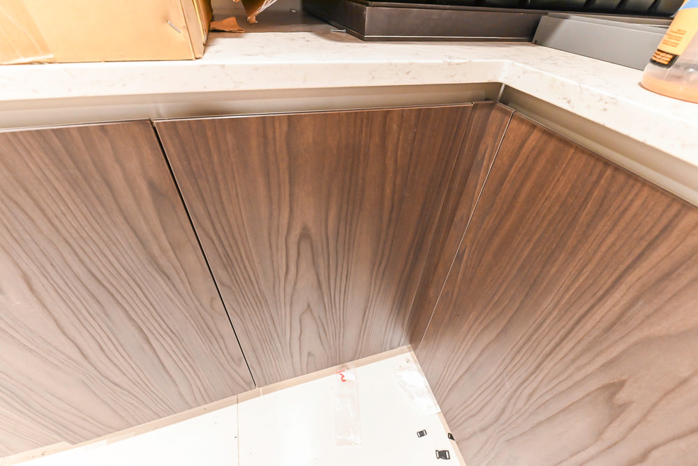 Custom Modern Kitchen Corner with Quartz Countertops, Sink and Faucet