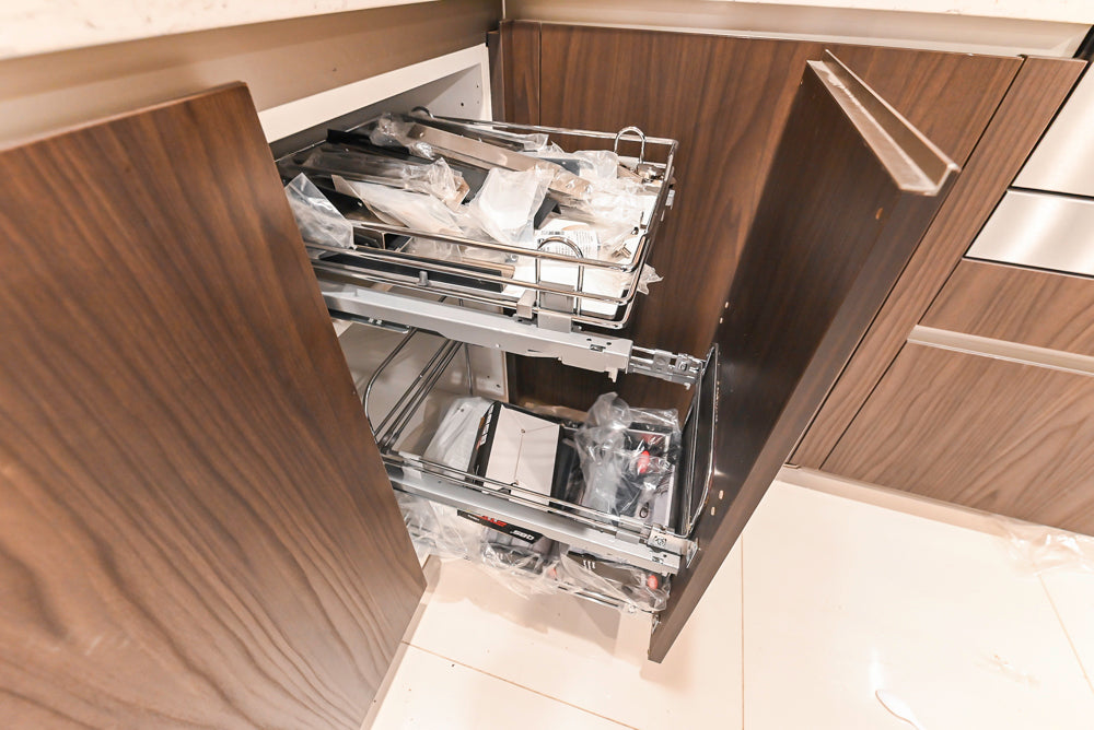 Custom Modern Kitchen Corner with Quartz Countertops, Sink and Faucet