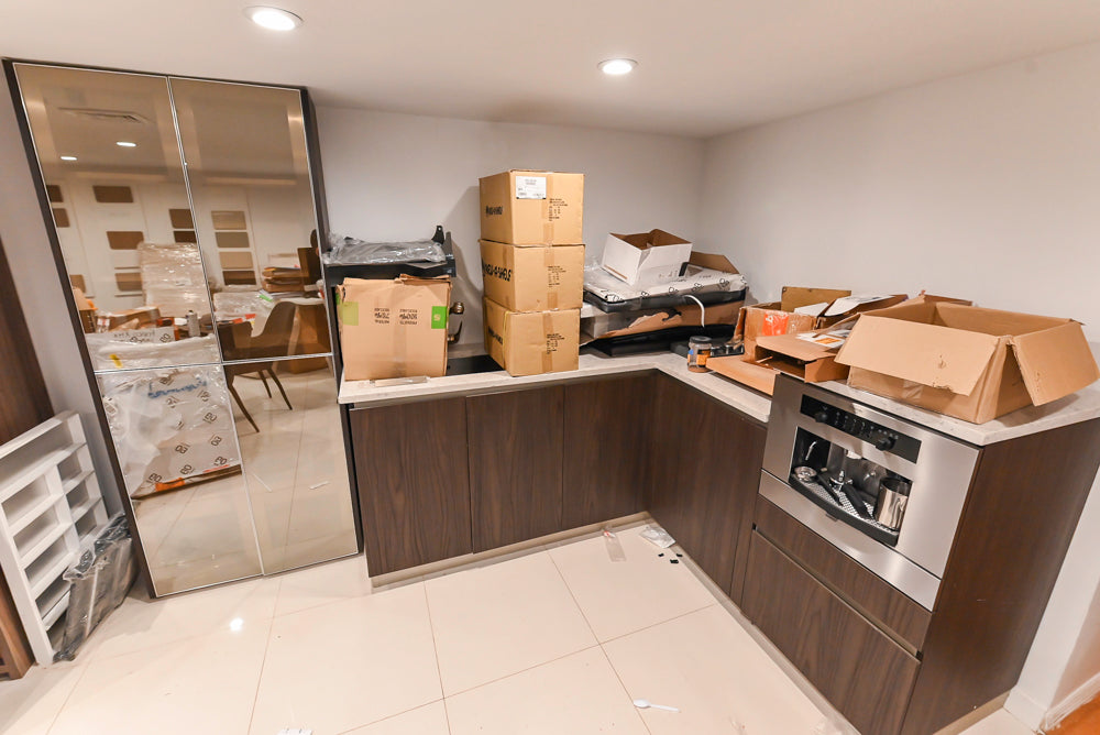 Custom Modern Kitchen Corner with Quartz Countertops, Sink and Faucet