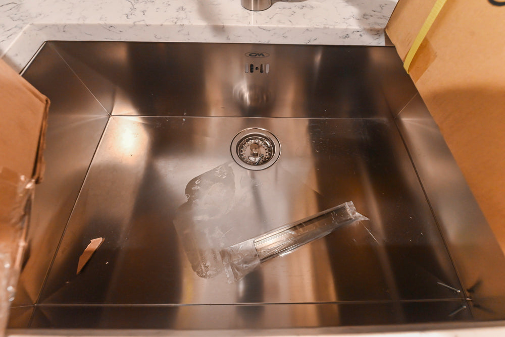 Custom Modern Kitchen Corner with Quartz Countertops, Sink and Faucet