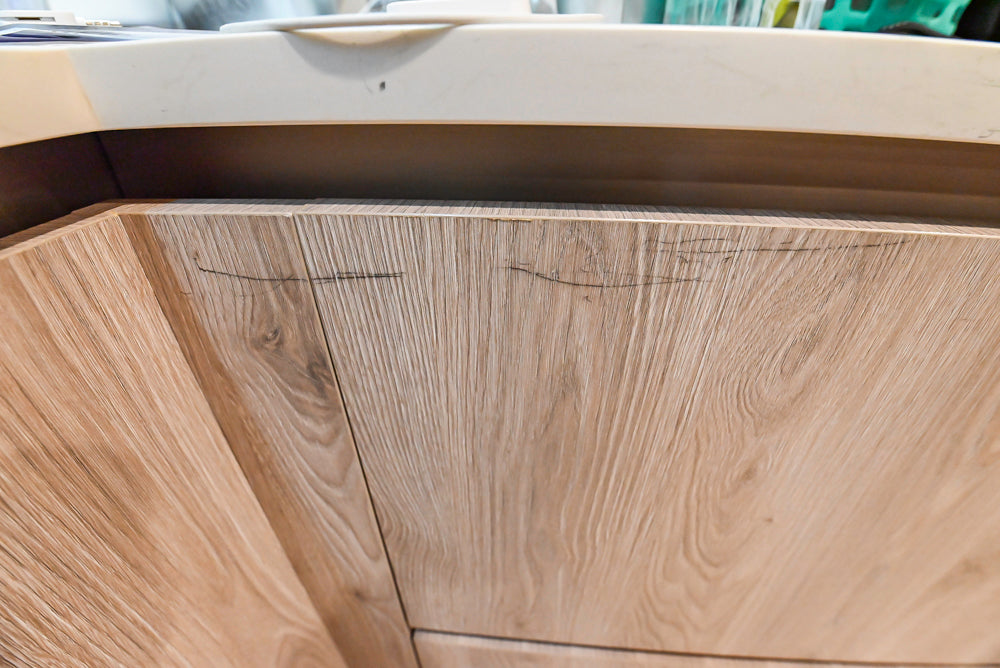 Aran Cucine Modern Built-In Desk System with White Oak Look Finish & Quartz Top