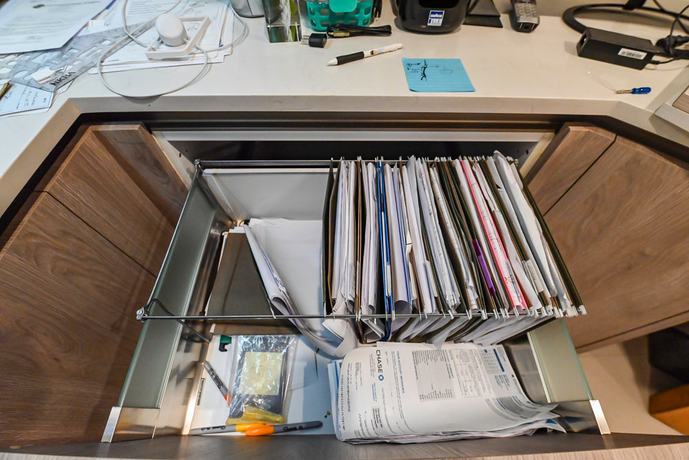 Aran Cucine Modern Built-In Desk System with White Oak Look Finish & Quartz Top