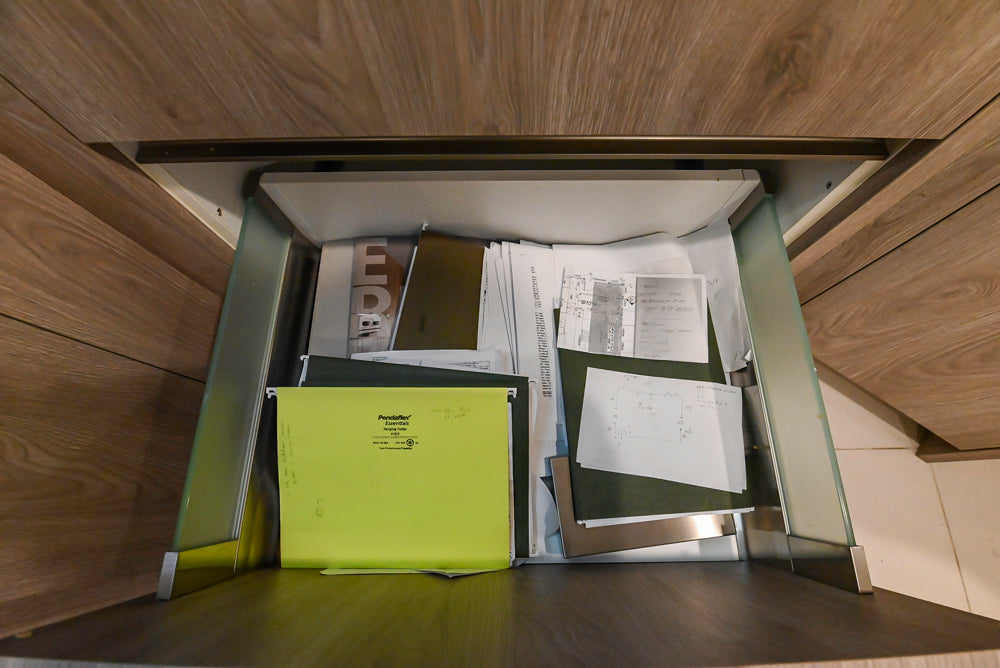 Aran Cucine Modern Built-In Desk System with White Oak Look Finish & Quartz Top