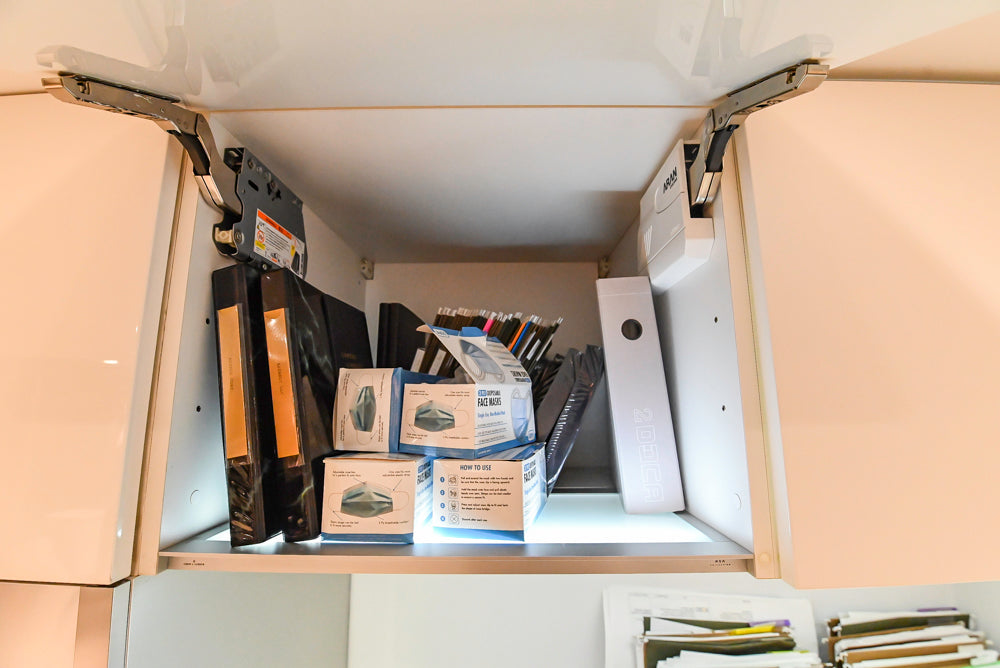 Aran Cucine Modern Built-In Desk System with White Oak Look Finish & Quartz Top