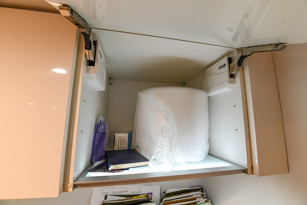 Aran Cucine Modern Built-In Desk System with White Oak Look Finish & Quartz Top