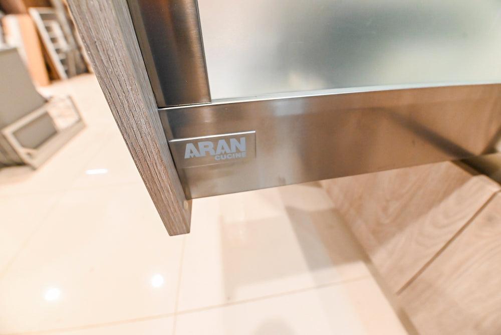 Aran Cucine Modern Built-In Desk System with White Oak Look Finish & Quartz Top