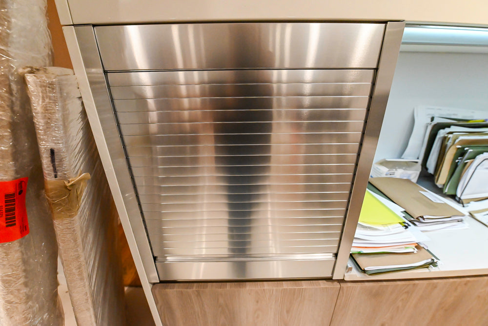 Aran Cucine Modern Built-In Desk System with White Oak Look Finish & Quartz Top