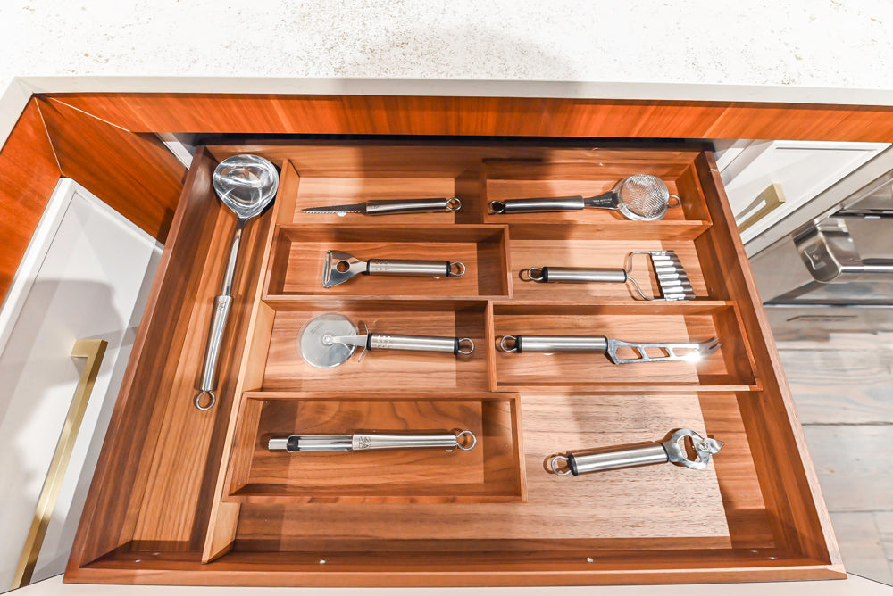 Aster Cucine Modern Two-Tone Kitchen with Dekton Countertops, Wolf Range & Sub-Zero Refrigerator