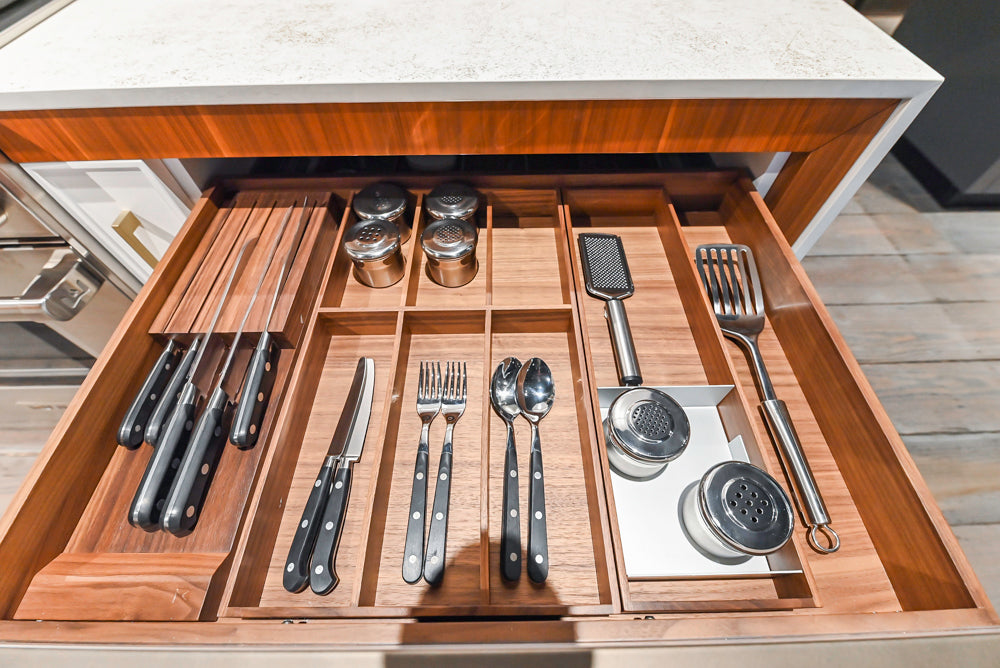 Aster Cucine Modern Two-Tone Kitchen with Dekton Countertops, Wolf Range & Sub-Zero Refrigerator