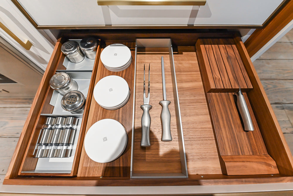 Aster Cucine Modern Two-Tone Kitchen with Dekton Countertops, Wolf Range & Sub-Zero Refrigerator