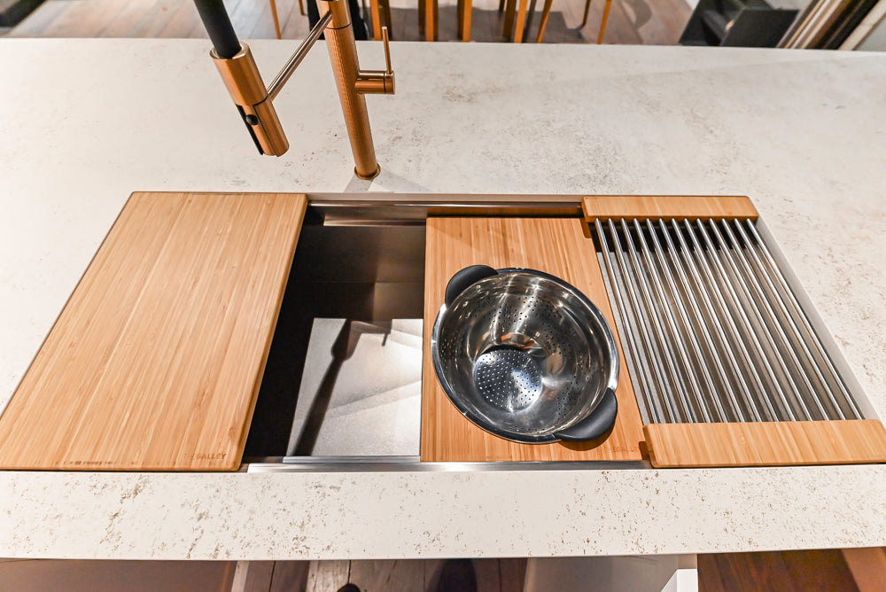 Aster Cucine Modern Two-Tone Kitchen with Dekton Countertops, Wolf Range & Sub-Zero Refrigerator