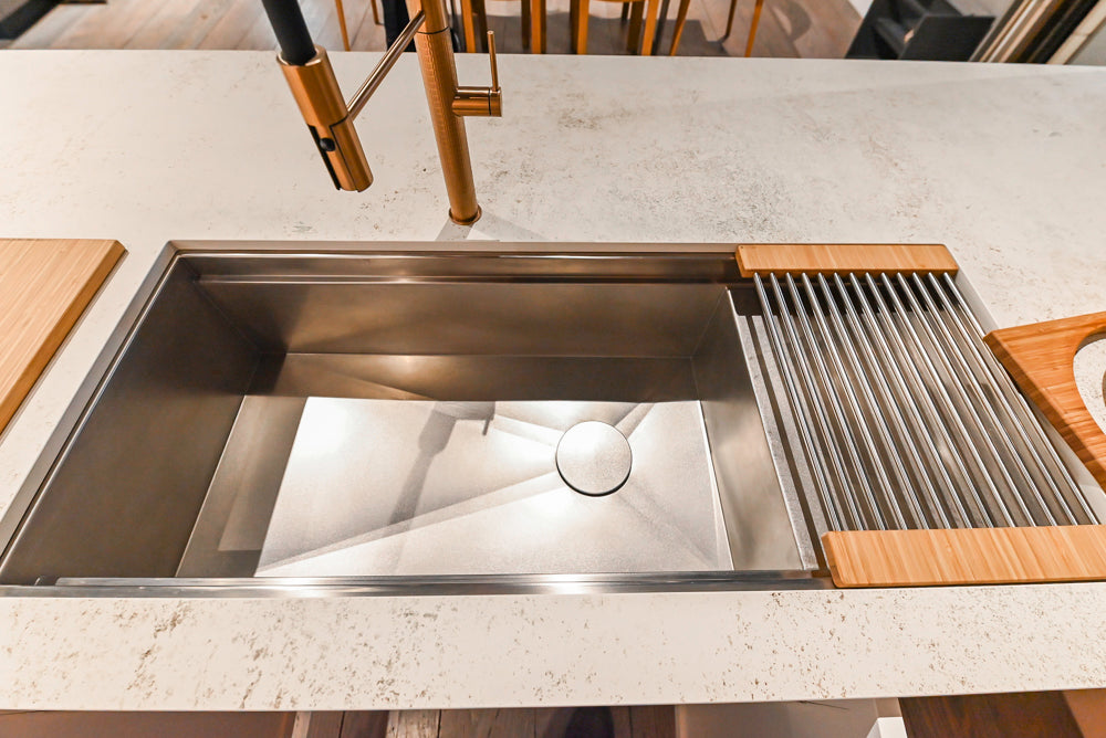 Aster Cucine Modern Two-Tone Kitchen with Dekton Countertops, Wolf Range & Sub-Zero Refrigerator