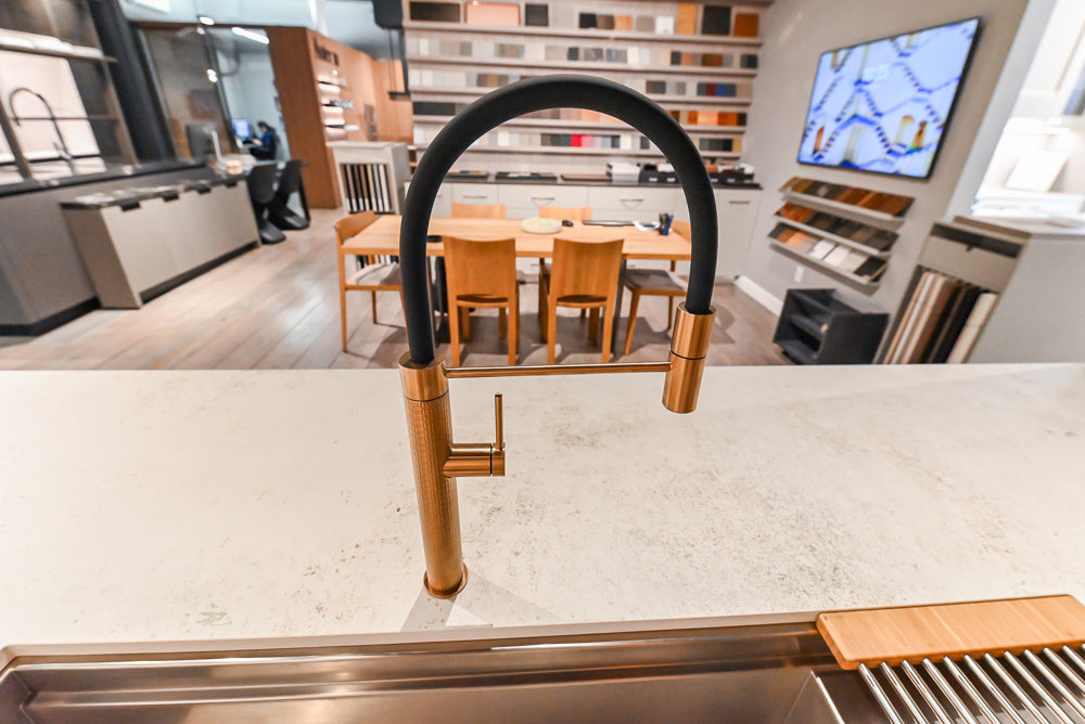 Aster Cucine Modern Two-Tone Kitchen with Dekton Countertops, Wolf Range & Sub-Zero Refrigerator