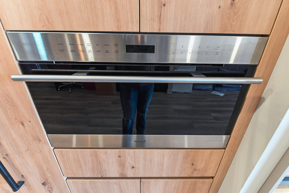 copatlife Modern Textured Wood Look Dry Bar with Wolf Microwave Oven