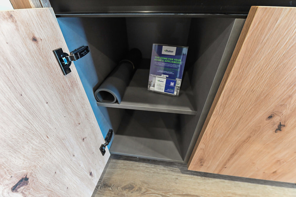 copatlife Modern Textured Wood Look Dry Bar with Wolf Microwave Oven