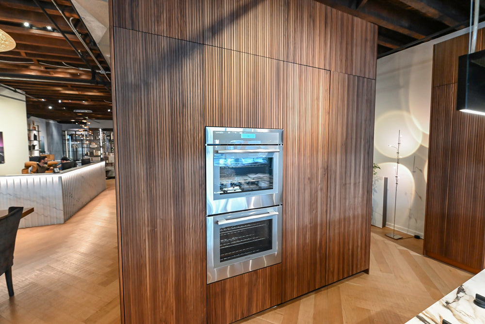 Key Cucine Modern Wood Veneered Kitchen with Neolith Island, Countertops and Appliances