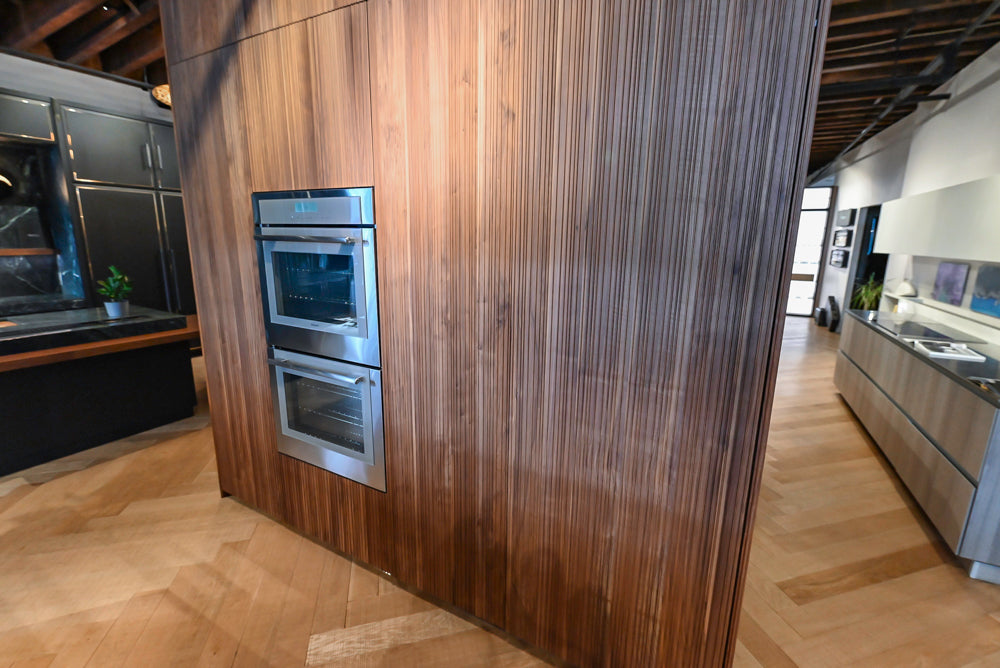 Key Cucine Modern Wood Veneered Kitchen with Neolith Island, Countertops and Appliances