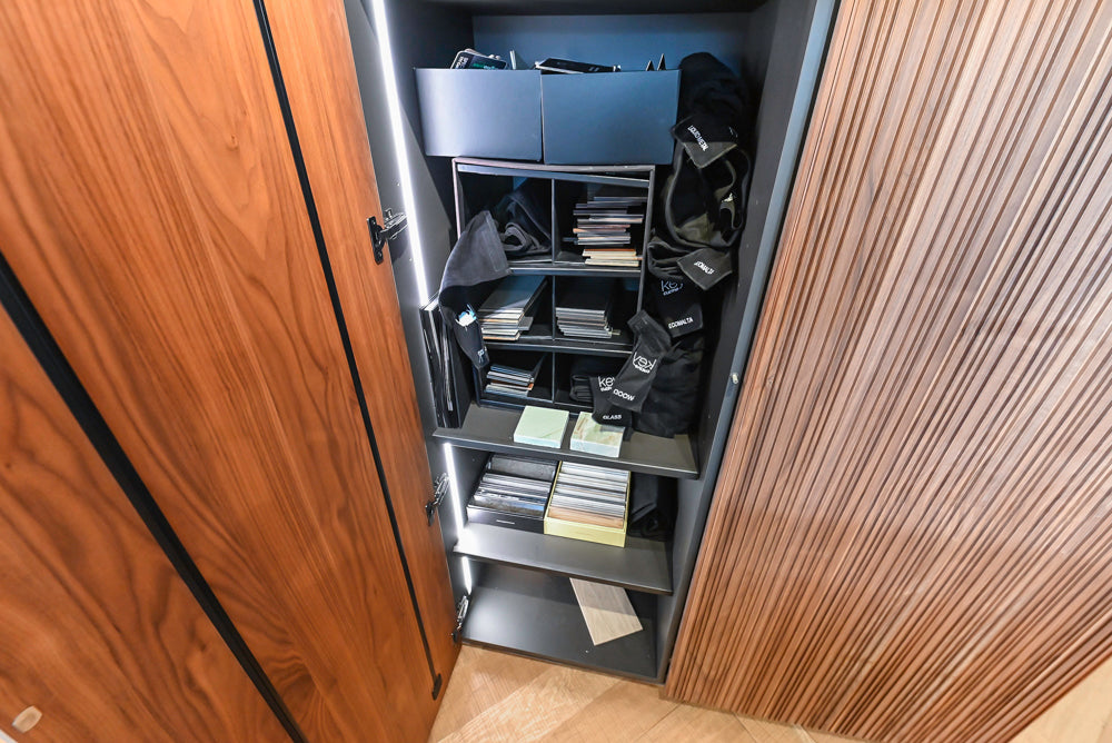 Key Cucine Modern Wood Veneered Kitchen with Neolith Island, Countertops and Appliances