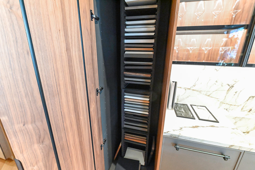 Key Cucine Modern Wood Veneered Kitchen with Neolith Island, Countertops and Appliances