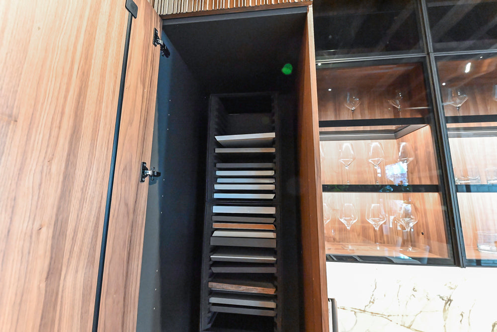 Key Cucine Modern Wood Veneered Kitchen with Neolith Island, Countertops and Appliances