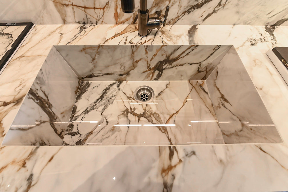 Key Cucine Modern Wood Veneered Kitchen with Neolith Island, Countertops and Appliances