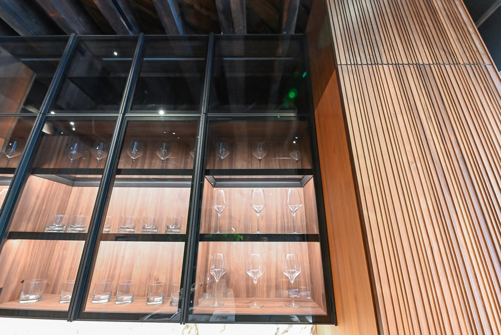 Key Cucine Modern Wood Veneered Kitchen with Neolith Island, Countertops and Appliances