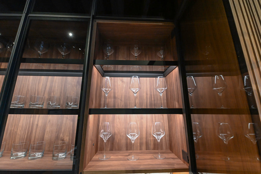 Key Cucine Modern Wood Veneered Kitchen with Neolith Island, Countertops and Appliances